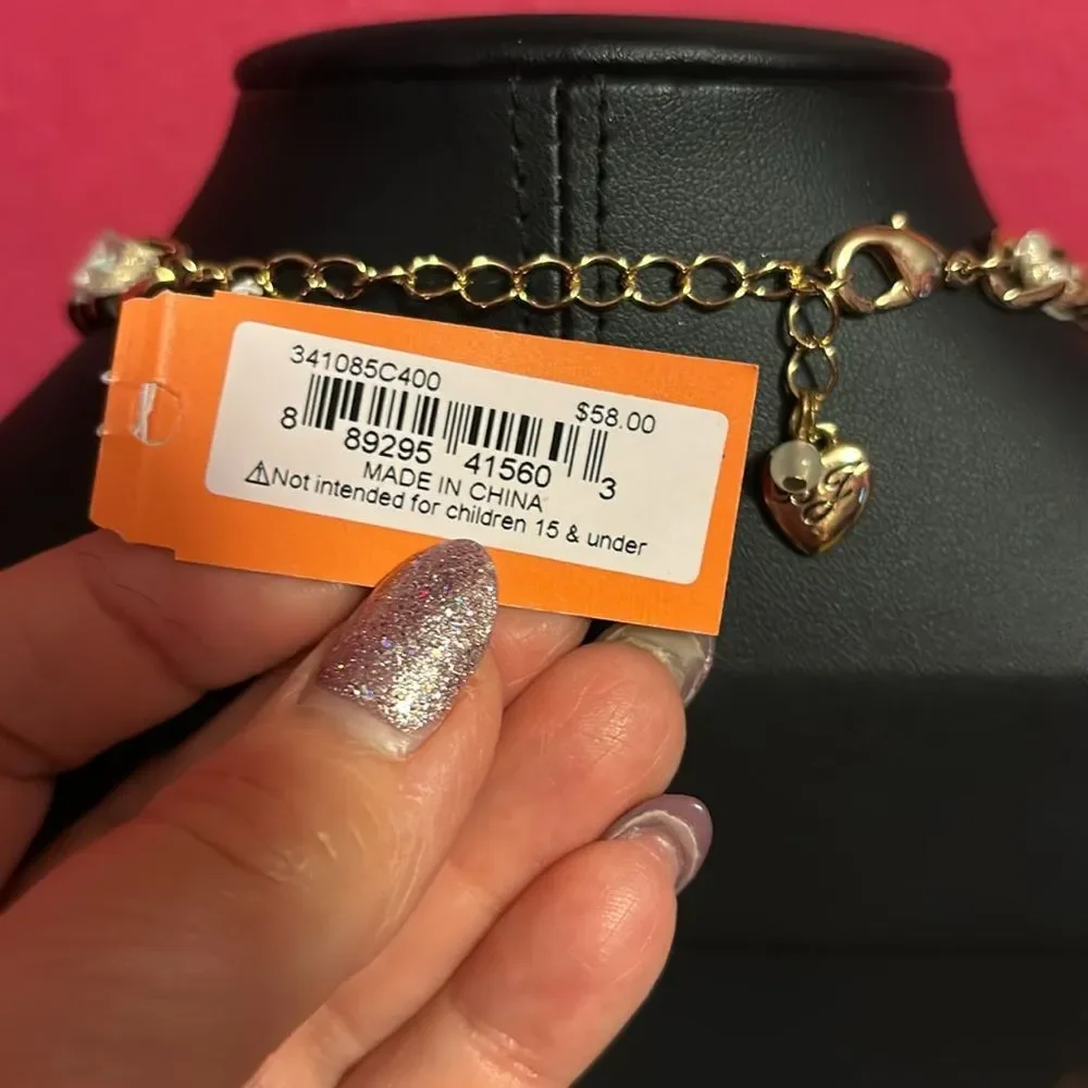 NWT Betsey Johnson white & blue sugar skull necklace.